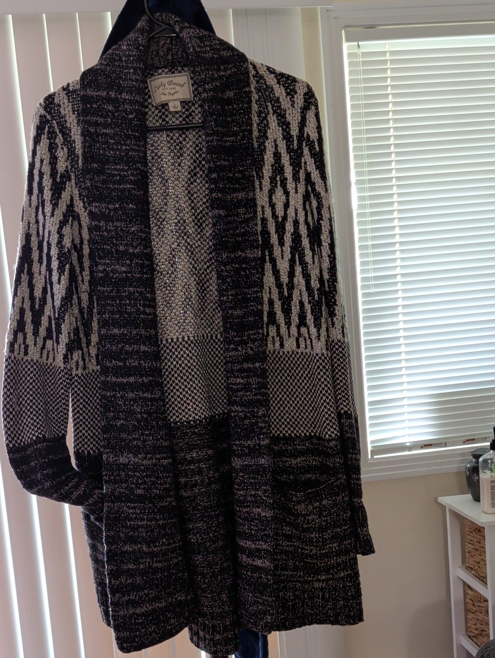 Cozy Open-Front Black & White Patterned Lucky Brand Cardigan Sweater